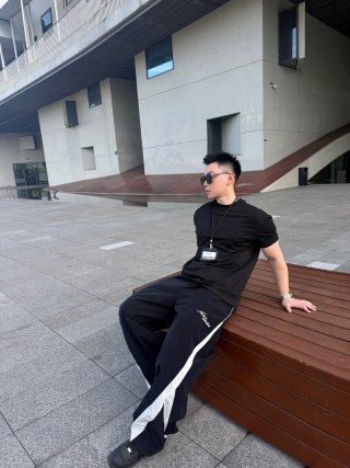 Black Track Pants with White Side Stripe view 7