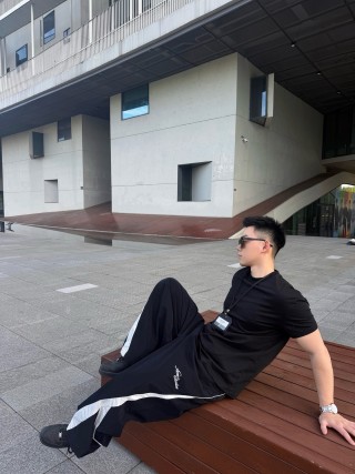 Black Track Pants with White Side Stripe view 8
