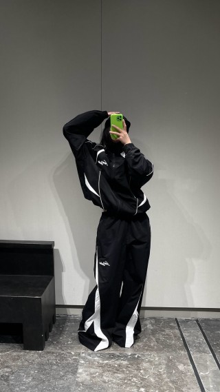 Black Track Pants with White Side Stripe view 9