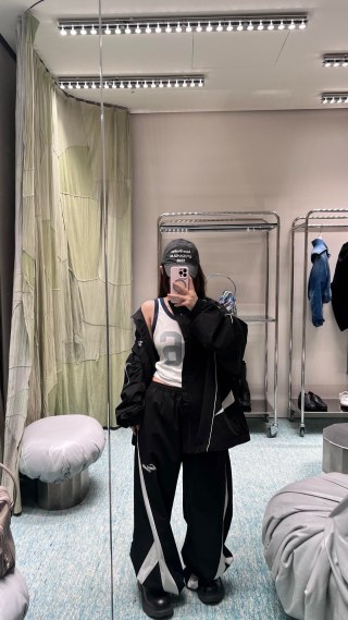 Black Track Pants with White Side Stripe view 10