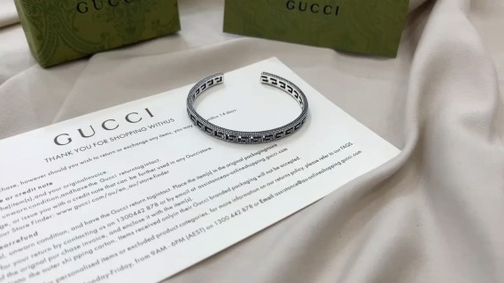 Gucci 925 Openwork G Logo Narrow Silver Bracelet