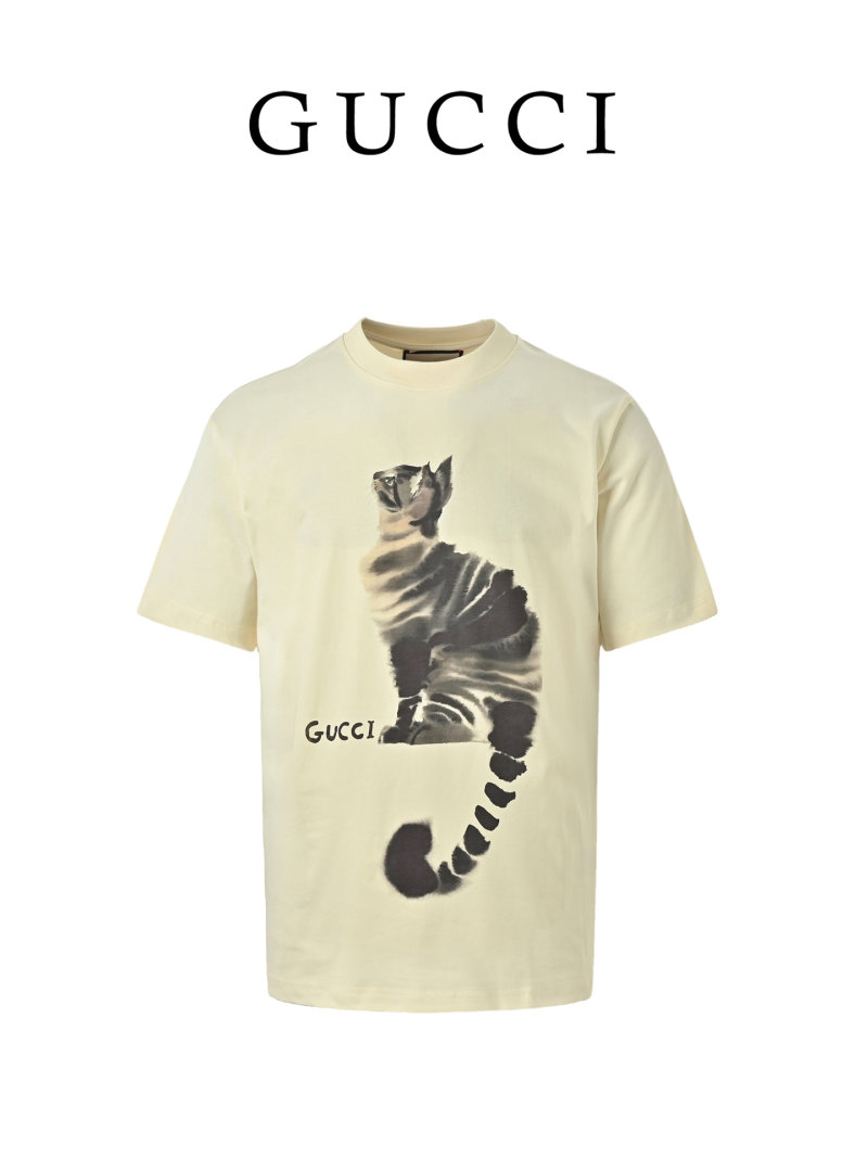Gucci Cat Print Cream Short Sleeve T-Shirt view