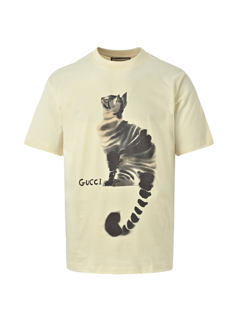 Gucci Cat Print Cream Short Sleeve T-Shirt view