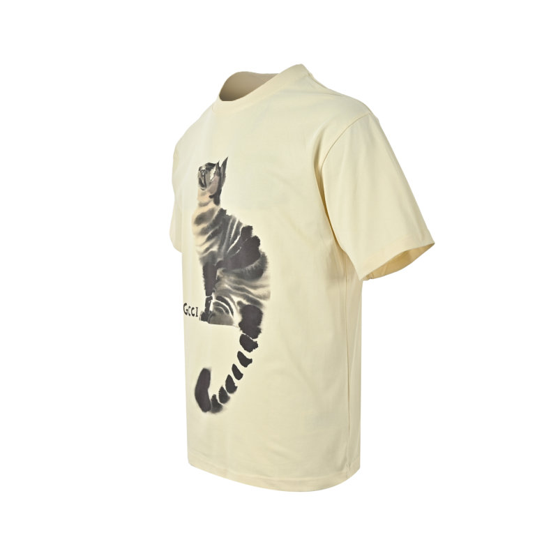 Gucci Cat Print Cream Short Sleeve T-Shirt view