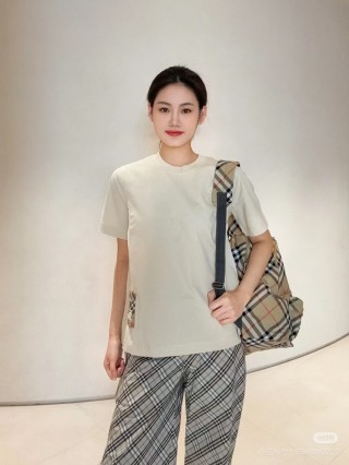 Cream Short Sleeve T-Shirt with Checkered Detail view 3
