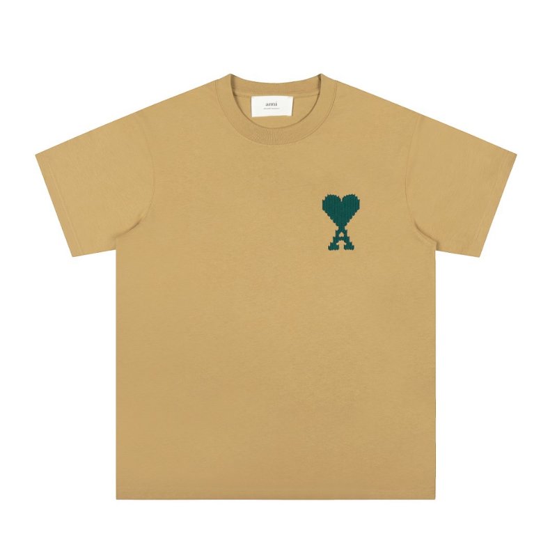 Ami Classic Heart Embroidery T-Shirt Beige