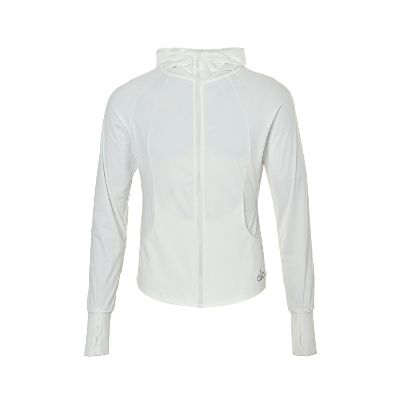 Alo White Zip-Up Hooded Sunshirt Jacket view