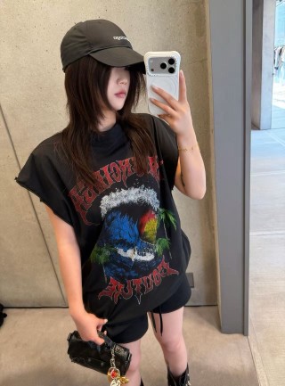 Black Graphic Band T-Shirt with Colorful Artwork