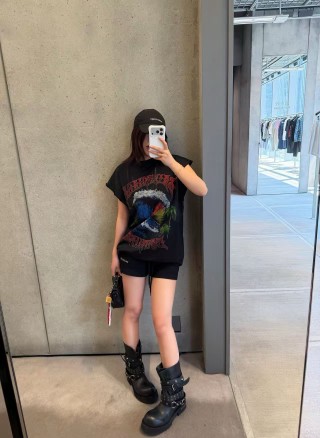 Black Graphic Band T-Shirt with Colorful Artwork view 4