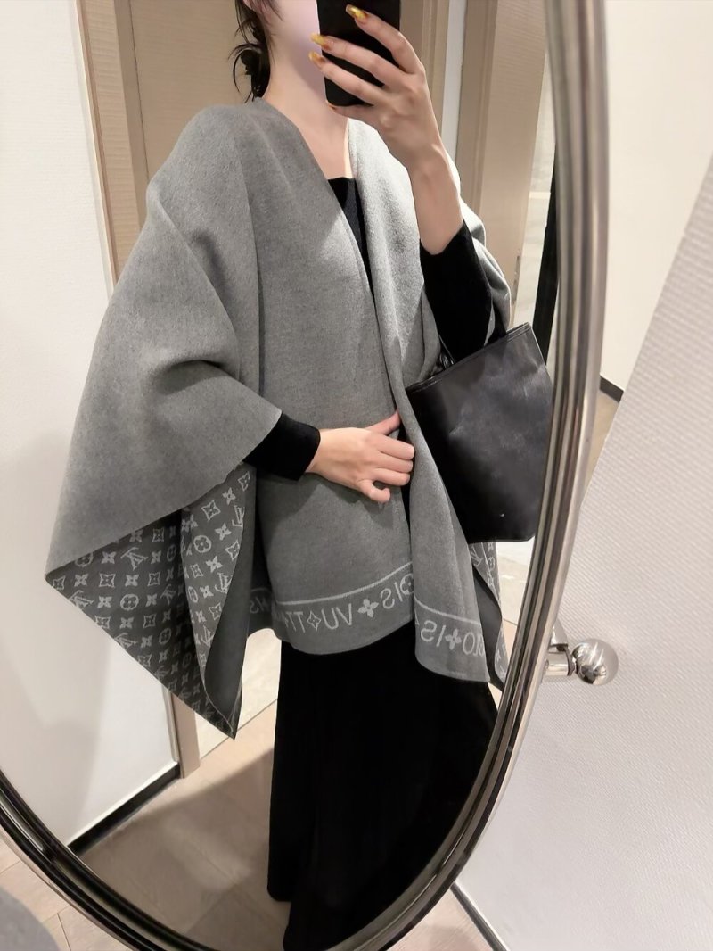 Louis Vuitton Monogram Wool Cashmere Blend Cape Scarf Grey