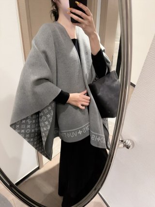 Louis Vuitton Monogram Wool Cashmere Blend Cape Scarf Grey