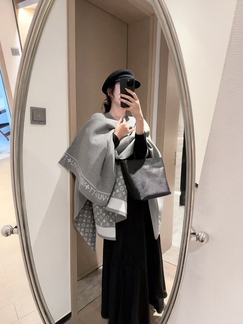 Louis Vuitton Monogram Wool Cashmere Blend Cape Scarf Grey view