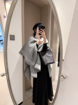 Louis Vuitton Monogram Wool Cashmere Blend Cape Scarf Grey view 2