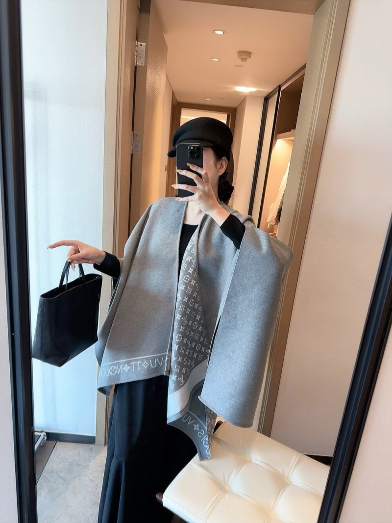 Louis Vuitton Monogram Wool Cashmere Blend Cape Scarf Grey view
