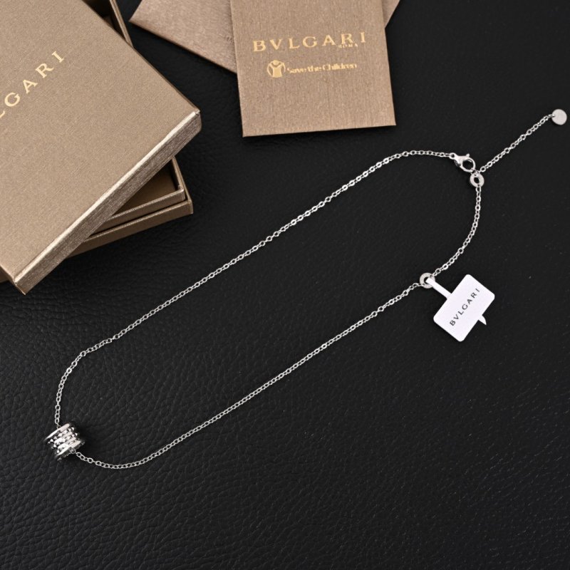 Bvlgari Studded Pendant Silver Necklace