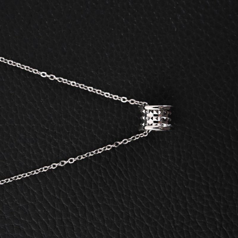 Bvlgari Studded Pendant Silver Necklace view