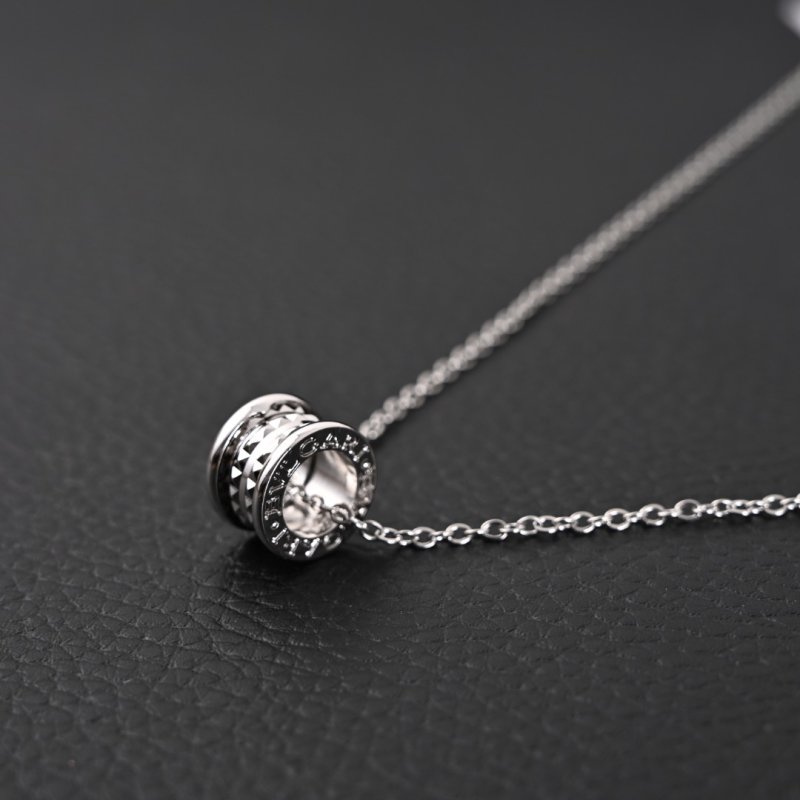 Bvlgari Studded Pendant Silver Necklace view