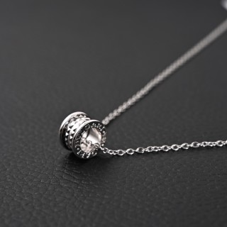 Bvlgari Studded Pendant Silver Necklace view 4