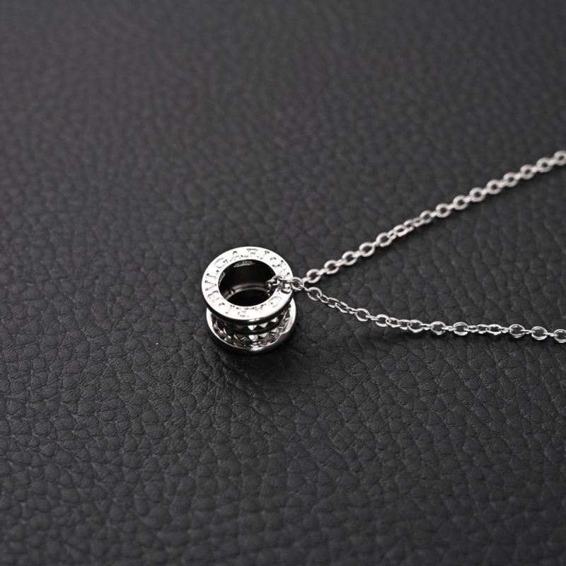Bvlgari Studded Pendant Silver Necklace view