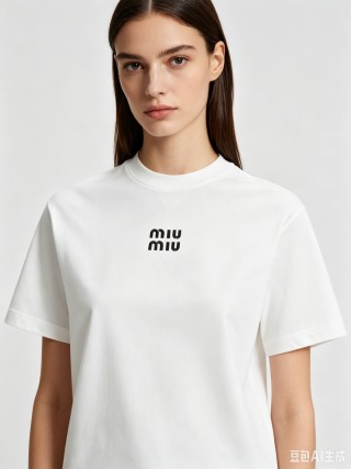 Miu Miu Logo White T-Shirt view 3