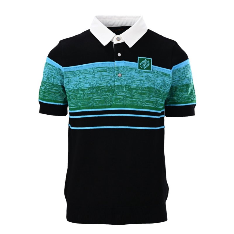 Louis Vuitton Colour-Block Polo T-Shirt Black Turquoise view