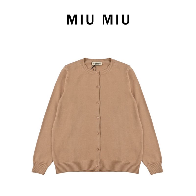Miu Miu Camel Button-Front Cardigan with Ribbed Trim view