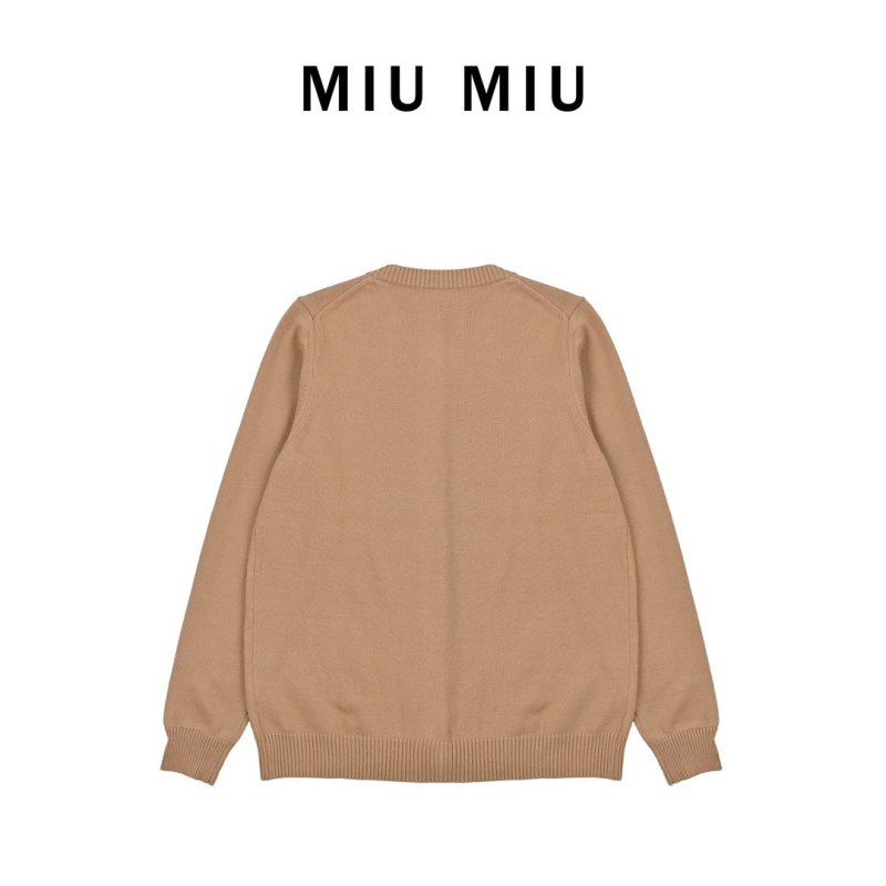 Miu Miu Camel Button-Front Cardigan with Ribbed Trim view