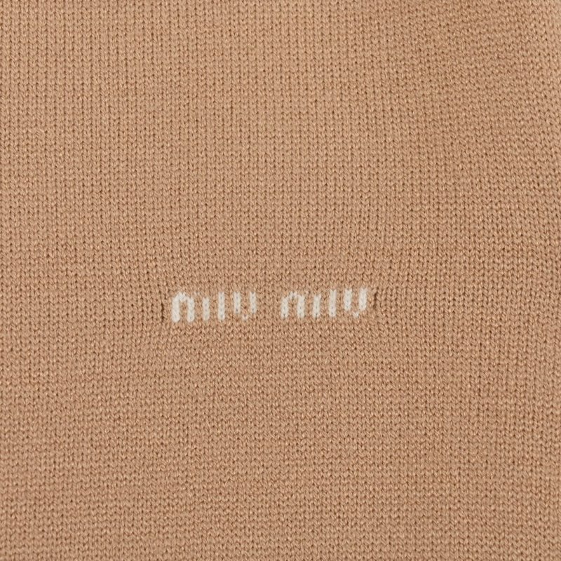 Miu Miu Camel Button-Front Cardigan with Ribbed Trim view