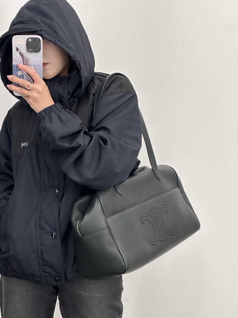 Black Nylon Puffer Jacket with Hood view