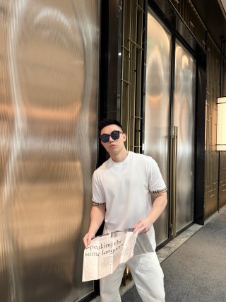 Burberry Check Cuff White T-Shirt view 2