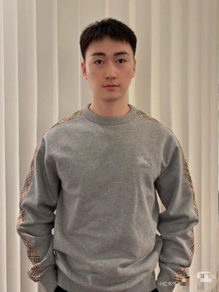Burberry Check Sleeve Grey Crewneck Sweatshirt