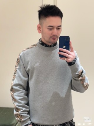 Burberry Check Sleeve Grey Crewneck Sweatshirt view 2