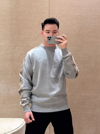 Burberry Check Sleeve Grey Crewneck Sweatshirt view 5