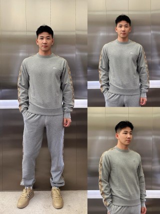 Burberry Check Sleeve Grey Crewneck Sweatshirt view 7