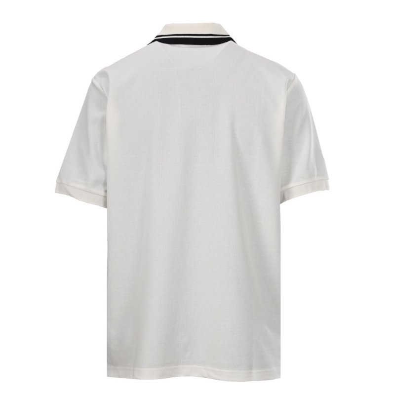 White Short Sleeve Polo Shirt with Striped Collar view