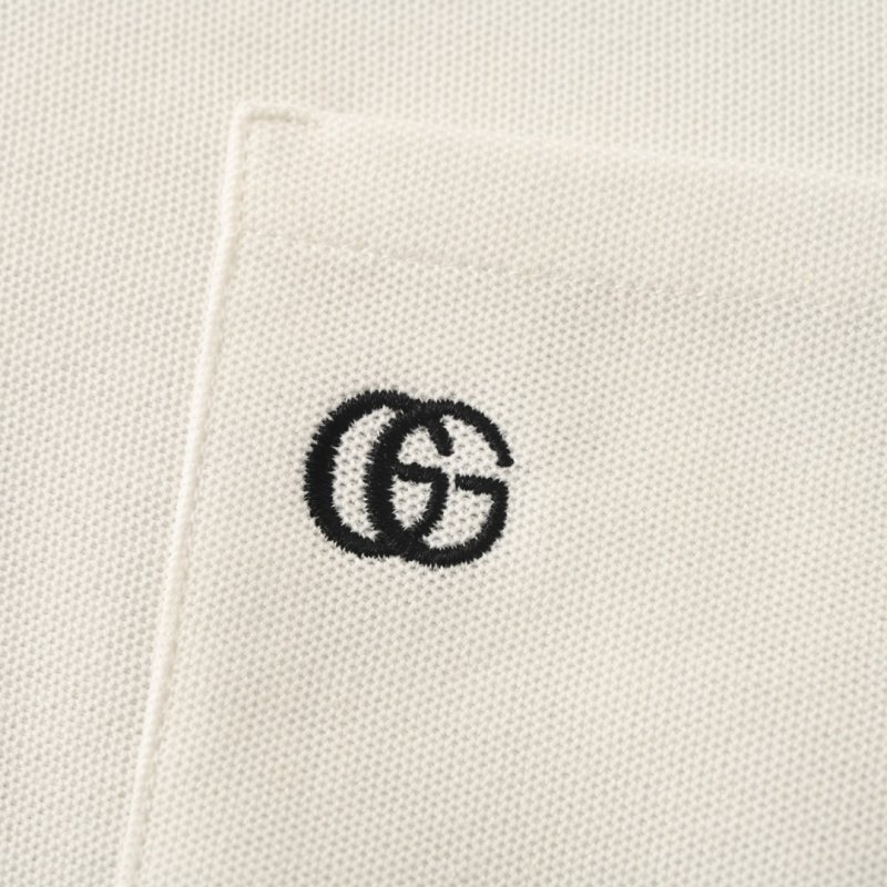 White Short Sleeve Polo Shirt with Striped Collar view