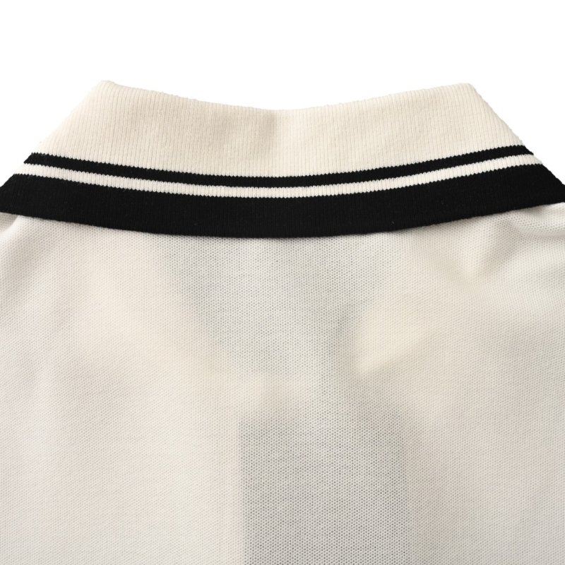 White Short Sleeve Polo Shirt with Striped Collar view