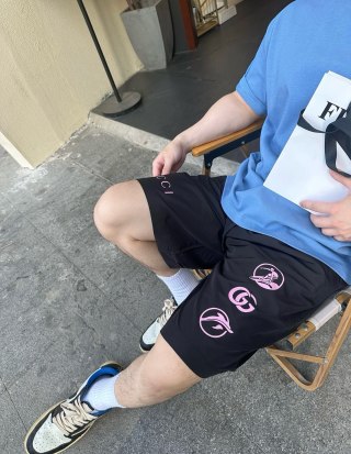 Black Logo Print Shorts view 5