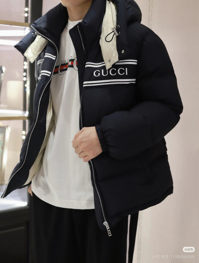 Gucci Black Down Jacket with Web Stripe