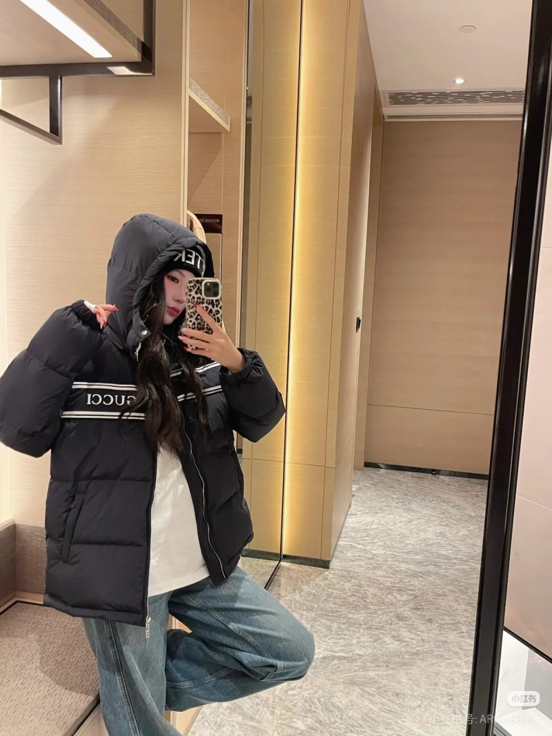 Gucci Black Down Jacket with Web Stripe view
