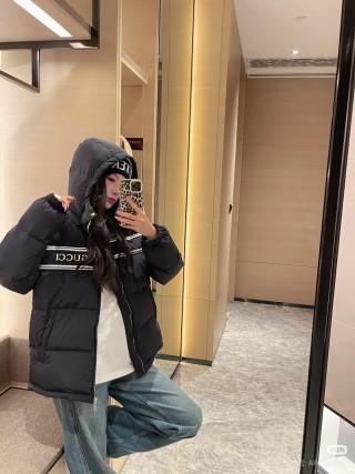 Gucci Black Down Jacket with Web Stripe view 3