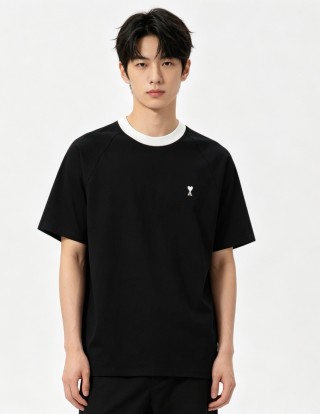 Ami Black Ringer T-Shirt with Heart Logo view 2