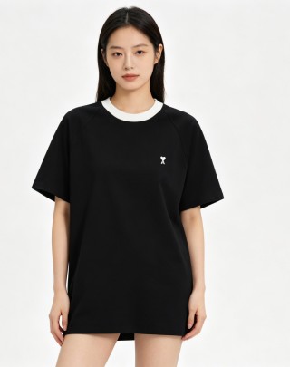 Ami Black Ringer T-Shirt with Heart Logo view 4