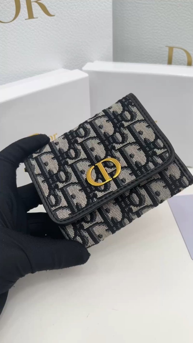 Dior Oblique Compact Wallet Black Beige