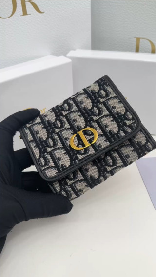 Dior Oblique Compact Wallet Black Beige