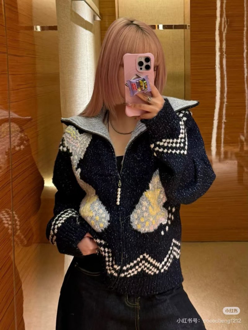 Black & Gold Argyle Knit Zip Jacket