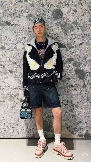 Black & Gold Argyle Knit Zip Jacket view 2