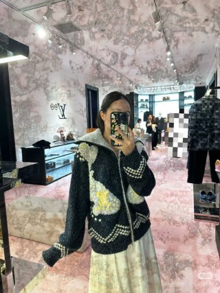 Black & Gold Argyle Knit Zip Jacket view 5
