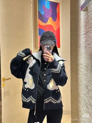 Black & Gold Argyle Knit Zip Jacket view 6