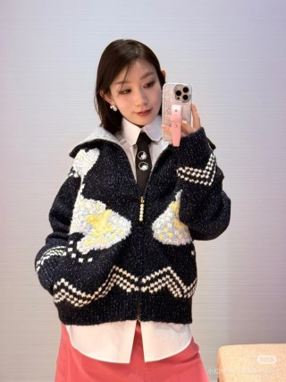 Black & Gold Argyle Knit Zip Jacket view 8